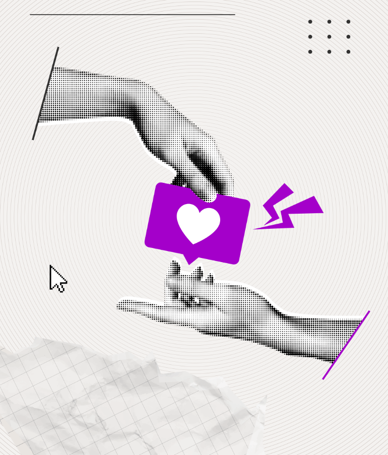 decorative background with hands holding social media likes