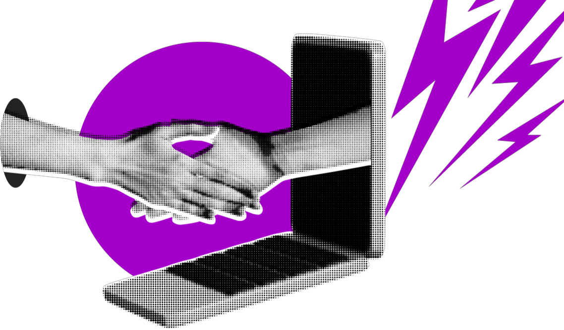 shaking hands in laptop